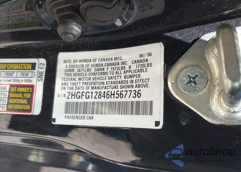 2006 Honda Civic Ex from USA, damaged, VIN 2HGFG12846H567736